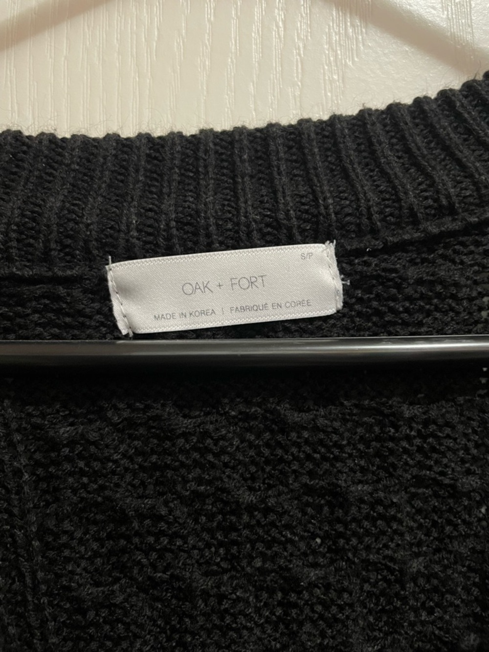 OAK + FORT Black V-Neck Cable Knit Cropped Sweater - Picture 4 of 4